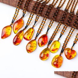 Pendant Necklaces Insect Stone Natural Inclusion Amber Baltic Necklace Home Decorative Wedding Party Travel Gift Drop Delivery Jewelry Dhup7