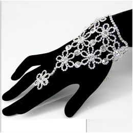 Beaded Strands 2022 Rhinestone Ring Finger Bracelet Chain Hollow Mesh Wrist For Women Fashion Hand Back Bangles Dress Jewelry Drop D Dhkbw