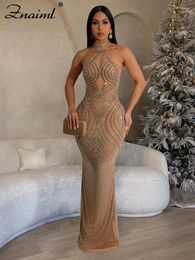 Casual Dresses Znaiml Luxury Women's Nightclub Birthday Mesh See-through Backless Mermaid Diamonds Rhinestone Prom Party Evening Formal