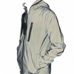 new Men Night Full Reflective Hooded Bomber Jacket Hip Hop Casual Streetwear Loose Windbreaker Coats Plus Size 5XL b9YA#