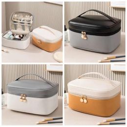 Cosmetic Bags PU Contrasting Colours Bag Ins Multifunction Zipper Travel Wash Handbag Korean Style Makeup Pouch