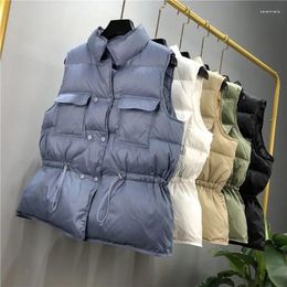 Women's Jackets Korean Style Thick Puffy Duck Down Jacket Girls Winter Sleeveless Vest Women Slim Fit Drawstring Blue Coat Female Plus Size