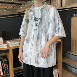 Men's Casual Shirts Japanese Style Tie-Dyed Half Sleeve Ice Silk Leisure Ins Shirt