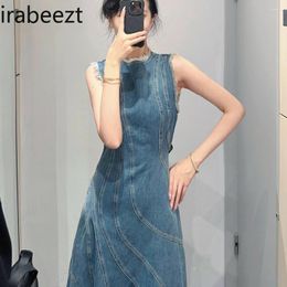 Casual Dresses Small French Temperament Unique Super Beautiful Blue Cowboy Sleeveless Dress Fashion Design Vestidos Elegantes Para Mujer