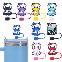 50 PCS Cow Straw Cover Silicone Straw Covers Cap for Tumblers Reusable Straws Cute Straw Tips Cover