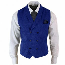 lapel Steampunk Woollen Cloth Gilet Men Double Breasted Vest Male Men's Formal Suit Social Suits Blazer Clothing 86gB#