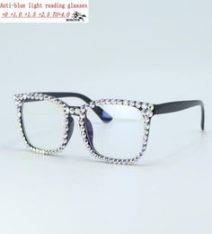 Sunglasses Women Square Reading Glasses Bling Rhinestones Crystal Black Diamond Frame Eyewear Anti Blue Light Reader NXSunglasses1692295