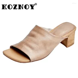 Slippers Koznoy Wedge Sandals 4.5cm Peep Toe Natural Genuine Leather Platform Comfy Fashion Loafer Summer Hollow Women Shoes