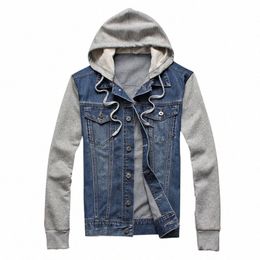 2022 Men Hooded Denim Jacket Mens Casual Jean Jackets Mens Streetwear Cowboy jacket Male Hat Detachable Coat 4XL 5XL L4kO#