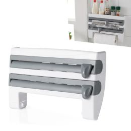 Racks Kitchen Organiser Paper Towel Holder Refrigerator Cling Film Cutting Storage Rack Wrap Cutter Tin Foil Shelf Plastic Hang Holder