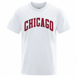 usa City Chicago Street Letter Printed Mens T-Shirts Summer Loose Oversized Short Sleeves Cott Breathable Tees Hip Hop Tops 61vh#