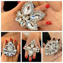 Cluster Rings Gift Luxury Statement Fashion Jewellery Crystal Finger Ring Party Exaggerate Rhinestone Open Wedding Anniversary