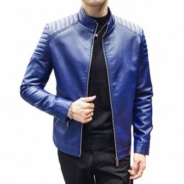 autumn Mens Fi Brand Leather Jacket Solid Color Stand Collar Slim Biker Coats High Quality Men Windproof PU Leather Jacket e6T9#