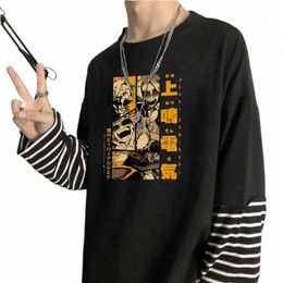 fi Japanese Anime My Hero Academia Striped T-Shirt Top Men Women Harajuku Manga Kaminari Denki Graphics Lg Sleeve T Shirt j1EJ#