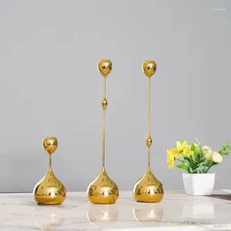 Candle Holders Metal Water Drop Golden Candlestick Simple Wedding Decoration Bar Party Living Room Decor Home Table