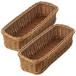 Kitchen Storage 2 Pcs Rattan Cutlery Basket Baskets Woven Utensil Desk Plastic Bread Accessory Household Fruit