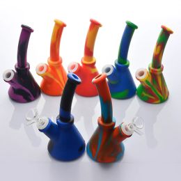 Silicone Bong 6.4 Inch Beaker Base Water Pipes Hookah 14mm female unbreakable bongs Silicone Downstem & Glass Bowl LL