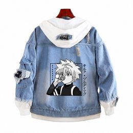 hunter HUNTER Jeans Jacket Scout Regiment Amime Cosplay Denim Jacket Autumn Killua Zoldyck Hooded Sweatshirt Outwear Coat I8iZ#