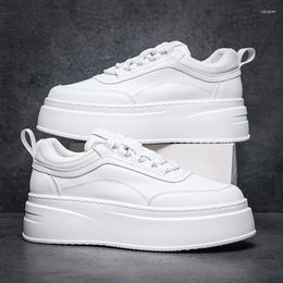 Casual Shoes Men's Fashion Flat Platform Original Leather Height Increasing Shoe Young Street Style White Sneakers Outdoors Footwear