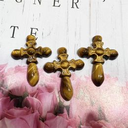 Pendant Necklaces Tiger Eye Stone Hand Carved Cross Charm Gemstone Carving For Necklace Making Crystal Energy Healing Reiki Jewelry