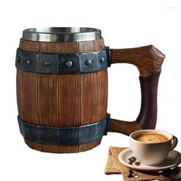 Mugs Mug Stainless Steel Resin Coffee Beer Retro Wooden Barrel Drink Cup Handle Wine Cups Gifts Vintage