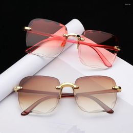 Outdoor Eyewear Tinted UV400 Transparent Square Rimless Sunglasses For Women Shades Frameless