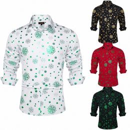 men's Shirt Lg Sleeve for Christmas Green Red Black Butt Down Collar Dr Shirts Blouse with Snowflake Pattern Men Clothing K2ge#