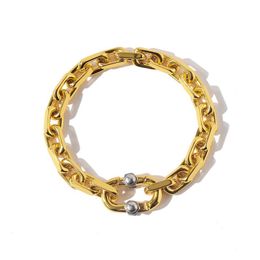 18k sun Gold Silver retro metal new thick chain bracelet for men and women Fashion European American design260q