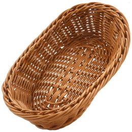 Kitchen Storage Oval Wicker Woven Bread Basket 10.2Inch For Food Fruit Cosmetic Tabletop And Bathroom