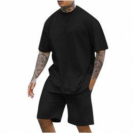fi Solid Two Piece Suit 3D Men Short-sleeve O-Neck T-shirts And Shorts Outfits Men Summer Casual Simplicity Sets Sweatshirt d1u3#