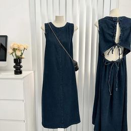 Casual Dresses Summer Long Version Denim Backless Loose Round Neck Temperament Sleeveless Dress Women For