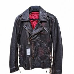 men's Vintage Black Autumn Jacket Motorcycle Style Plus Size 6XL Natural Thick Cowhide Winter Biker Genuine Leather Coats 93Jv#