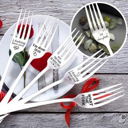 Forks Engraved Stainless Steel Silver High-end Tableware Set Cutlery Fork Portable Dessert Salad Fruit Pasta Gift For Family