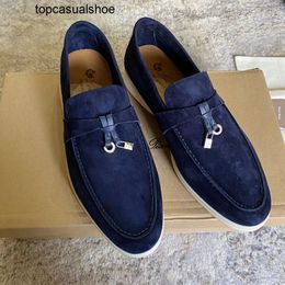 Loro Piano LP LorosPianasl suede Navy topquality loafers Moccasins Summer Charms Genuine leather casual slip on flats women Luxury Designers flat Dress couple shoe