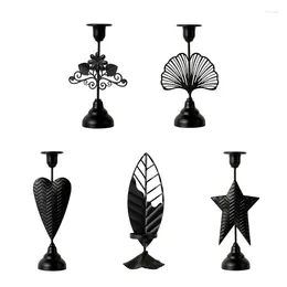 Candle Holders KX4B Iron Black Candlestick Holder Leaf Metal Stand For Home Room Decor