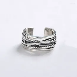 Cluster Rings Bohemian Retro Silver Colour Lines Ring For Women Girls Wedding Anniversary Valentine's Day Gifts 2024