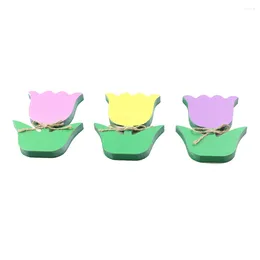 Decorative Flowers 3 Pcs Wooden Flower Ornaments Auto Decorations Home Adornment Tray Craft Showcase