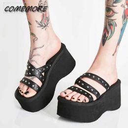 Slippers Slippers Soes Woman Summer Gotic Style Vampire Cosplay Plaorm Wedges Fasion Womens Beac Open Toe Sandals Large Size H240327