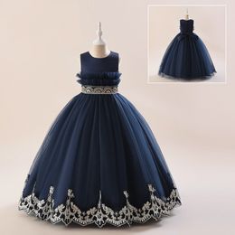 Adorabili applicazioni gioiello blu navy Abiti da spettacolo per ragazze Abiti da ragazza di fiori Abiti da compleanno/festa per ragazze Ragazze per tutti i giorni Gonne Abbigliamento per bambini SZ 2-10 D327218