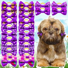 Dog Apparel Flower Pattern Purple Pet Decorate Hair Bows Doggy Rubber Bands Supplies For Small Accessories Wholesale