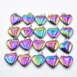 Love Heart Stone Pendants 20mm Wholesale 20/lot Charms Natural Stone Colourful For DIY Jewellery Making Women Gift