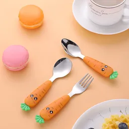 Forks Children Carrots Tableware Set 3PCS Stainless Steel Spoon Fork Flatware With Box Kids Dinnerware Feeding Kitchen Supplies