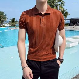 Men's Polos Streetwear Mens Thin Knitted Polo Shirts Turn-down Collar Buttoned Short-sleeved Slim T Shirt For Men Spring Summer Casual Wear