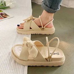 Slippers Slippers New style fairy womens summer sliding flat sandals with Buerfly knot flip H240326NMWV