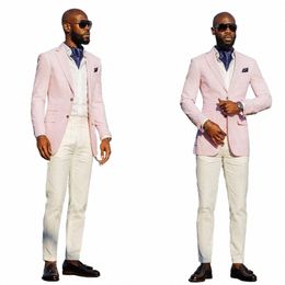 pink Stripe Men Tuxedos Slim Fit 1 Piece Costom Made Notched Lapel Pocket Blazer Smart Casual Wedding Party Daily Jacket V6HX#