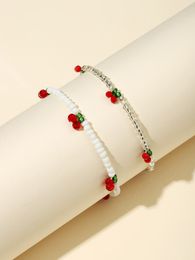 2pcs Cherry Decor Beaded Bracelet Statement bracelet