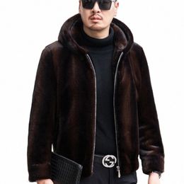 2024 Men's Genuine Leather Fur Autumn And Winter New Thickened Warm Fur Coat Casual Busin Hooded Leather Jacket t4CP#