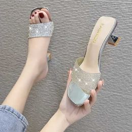 Slippers Slippers New Brigt Diamond Sandals Open Toe IG eels Womens Party Dress Soes Sizes 35-42 H240326HJYY