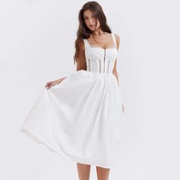 New Spicy Girls' White Sexy Mid Length Lace Strap Dress Summer Women's Wear 439023