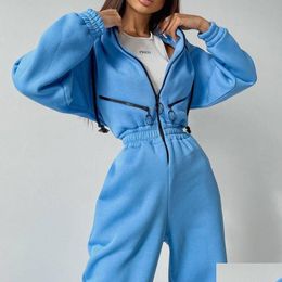 Womens Jumpsuits Rompers Athleisure Hoodie Jumpsuit One Piece Set Tracksuit Sportswear Drop Delivery Apparel Clothing Dhlaw